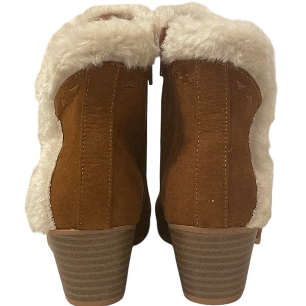 UNR8ED Coco Girls Faux Fur Ankle Boots Youth Size 13M Chestnut Trim Block Heel - Picture 15 of 16